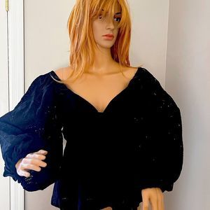 NWT Banana Republic Black Eyelet Top